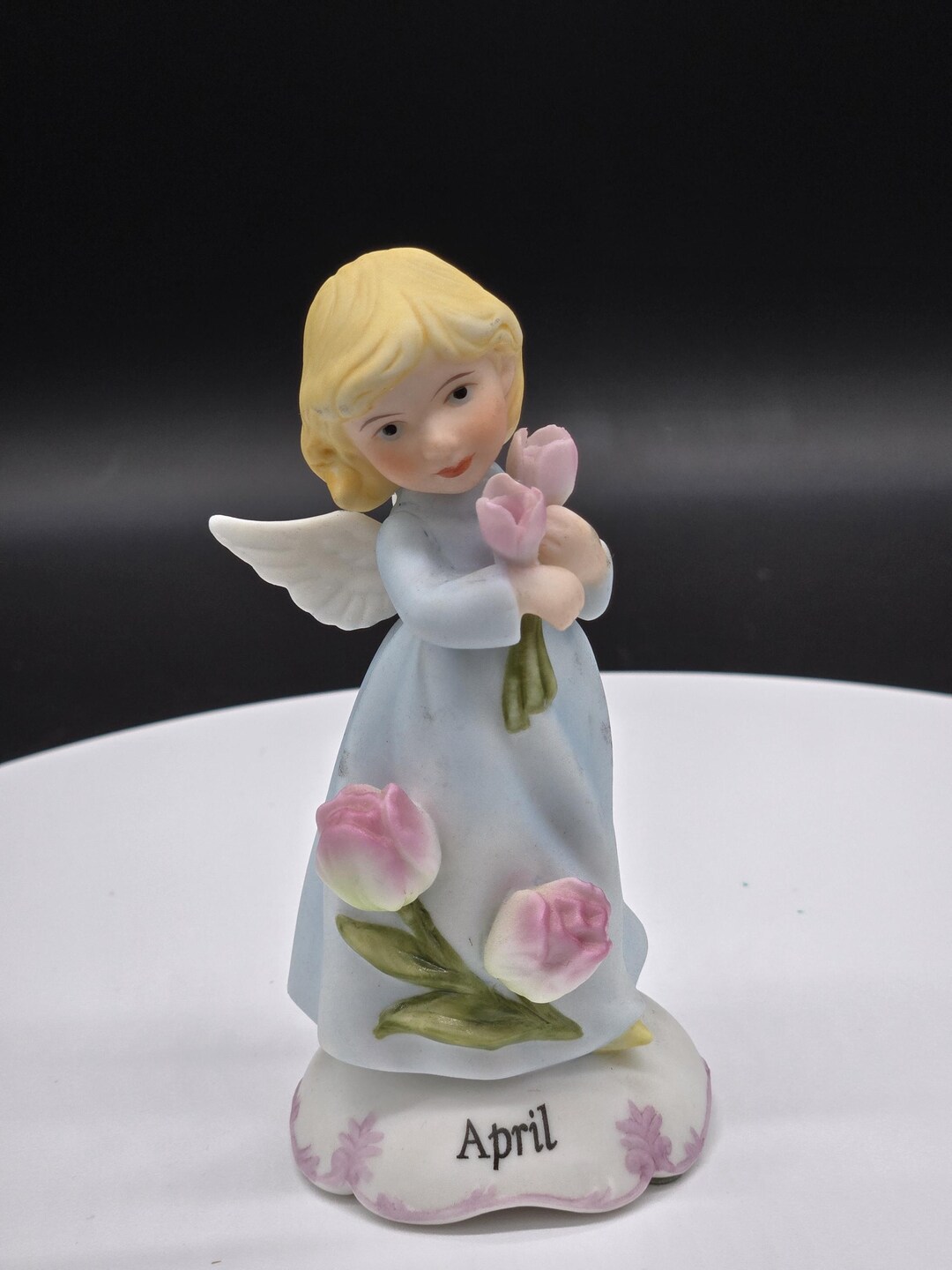 Vintage April Birthday Angel Figurine – Blonde With Tulips Porcelain ...