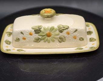 Vintage Floral Ceramic Butter Dish | Cottagecore Kitchen Decor, Farmhouse Kitchenware