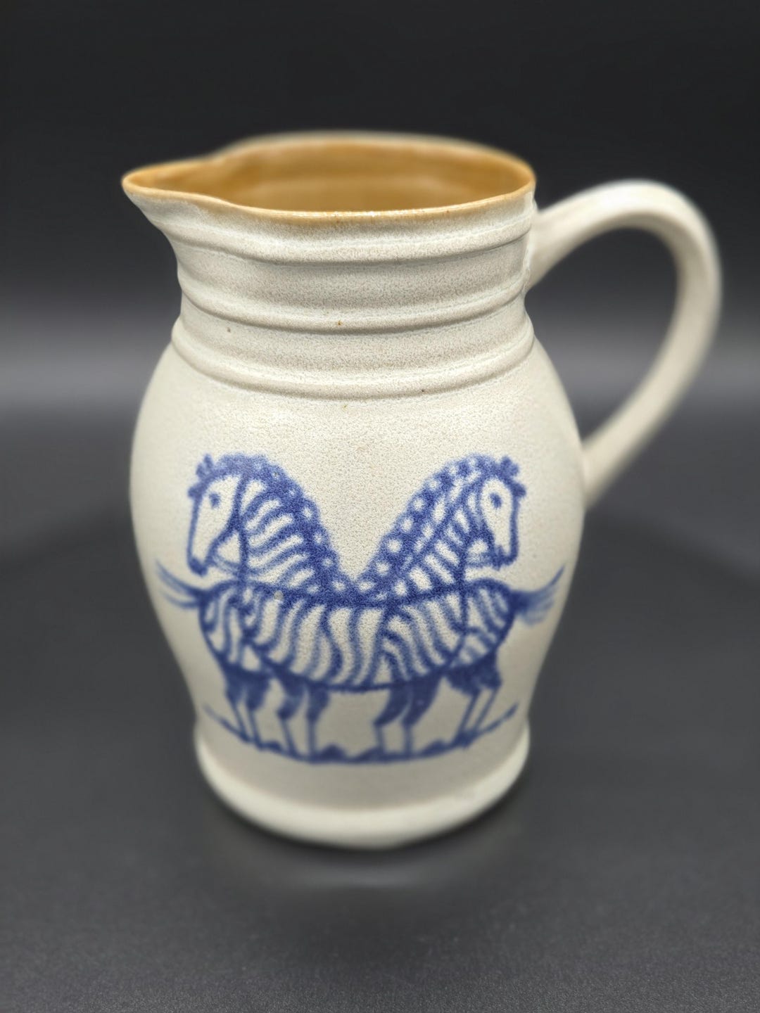 Pitcher Zebra Vintage Stoneware Creamer Pitcher Blue Zebra Design Rustic Farmhouse ...