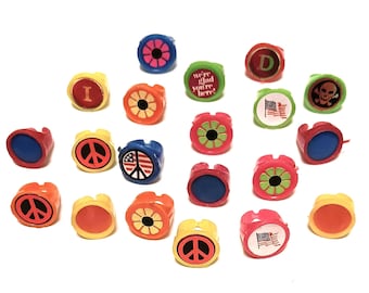 20 Vintage Rings 1970s Plastic Toy Gumball Prize Hippie Era