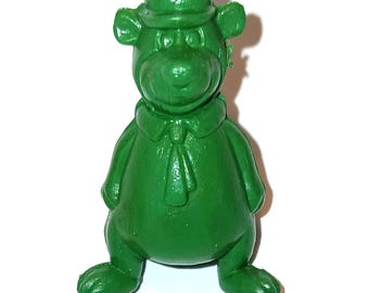Vintage 1970s Yogi Bear Pencil Topper - Green Plastic Vending Machine Prize - Hong Kong Cartoon Character
