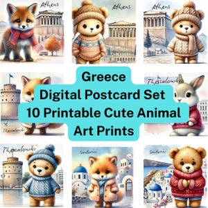 Cartoline greche – 10 biglietti digitali stampabili con design ispirati alla Grecia – Download immediato