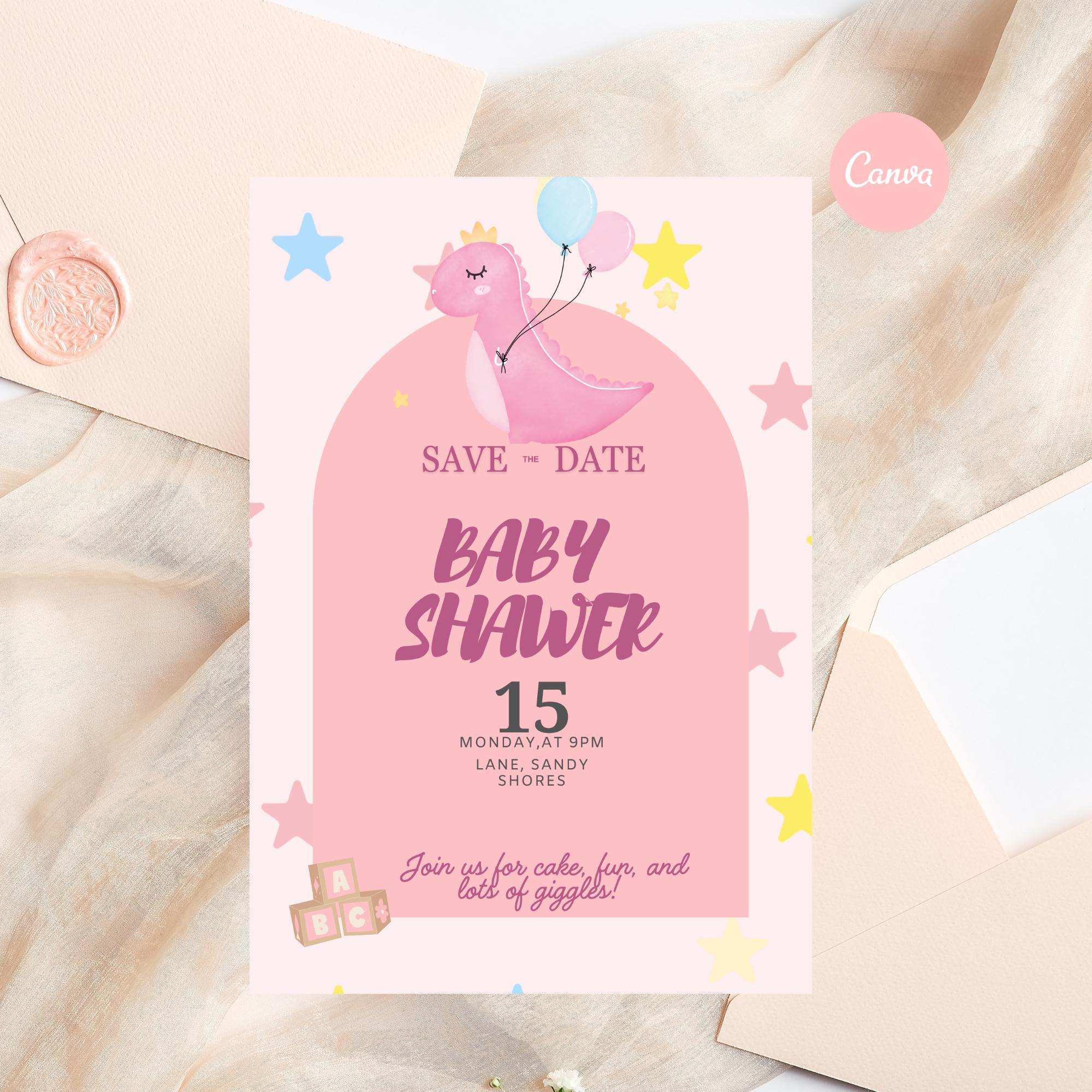 Modern Baby Shower Invitation – Cake, Fun & Giggles – Editable Template