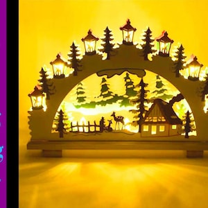 Kerst ornamenten lamp-3D-model gelukkig Nieuwjaar nachtscène laser instant download gesneden dxf cdr svg vector, 4 mm lasergesneden bestand,