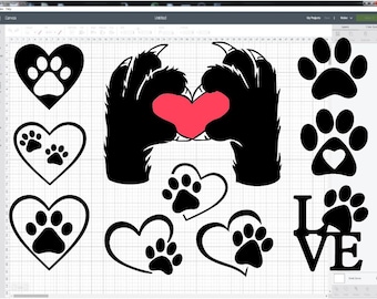 Katttass hjärta SVG, tassavtryck klippfil, Cricut silhuett (digital nedladdning)