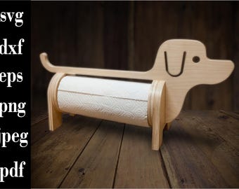 Dog Kitchen Towel Holder SVG | Paper Roll Holder, Dachshund Wood Stand 15mm