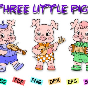 Three Little Pigs SVG,  Little Pigs, Fairy Tale, Coloring Page, Three Pigs Digital Stamps, Svg for cricut