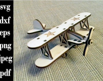 3D Wooden Airplane Model Puzzle Laser Cut File – DXF SVG Vector (Digital Download)