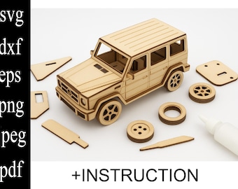 Lasergesneden houten 3D-puzzelautokit, SUV-model offroad (bestand van 4 mm)