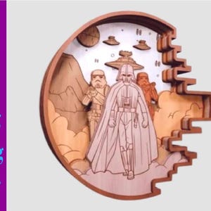 Héroe estrella de madera en capas - modelo 3D Escena de Vade de soldado de guerra de madera grabada Descarga instantánea láser cortada dxf vector, Archivo cortado por láser