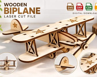 3D Holz Flugzeug Modell Puzzle Laser geschnitten - DXF SVG Vektor (digitaler Download)