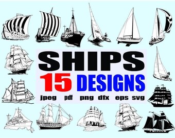 Sailing Ship Clipart: Sailboat Silhouette Vector Designs (SVG, DXF, PDF)