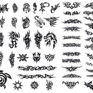 Tattoo Stammes SVG, 50 Tattoo Set, Tattoo Muster svg, Vektor Schicht geschnitten Datei Silhouette Cameo Cricut Design Schablone Vinyl Aufkleber Tshirt