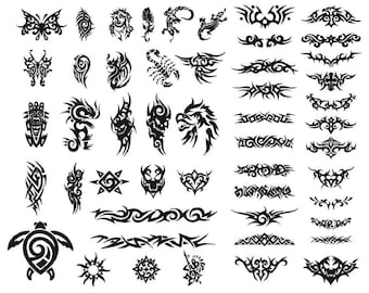 Tribal Tattoo SVG Set: 50 Vector Designs for Cricut, Silhouette (Digital Download)