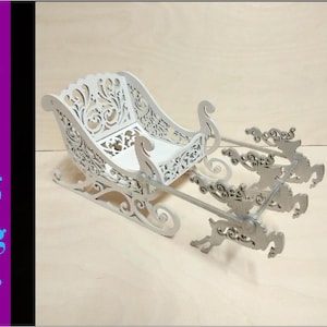 Laser Cut Christmas Santa Sleigh Reindeer 3D Model (Digital Download)