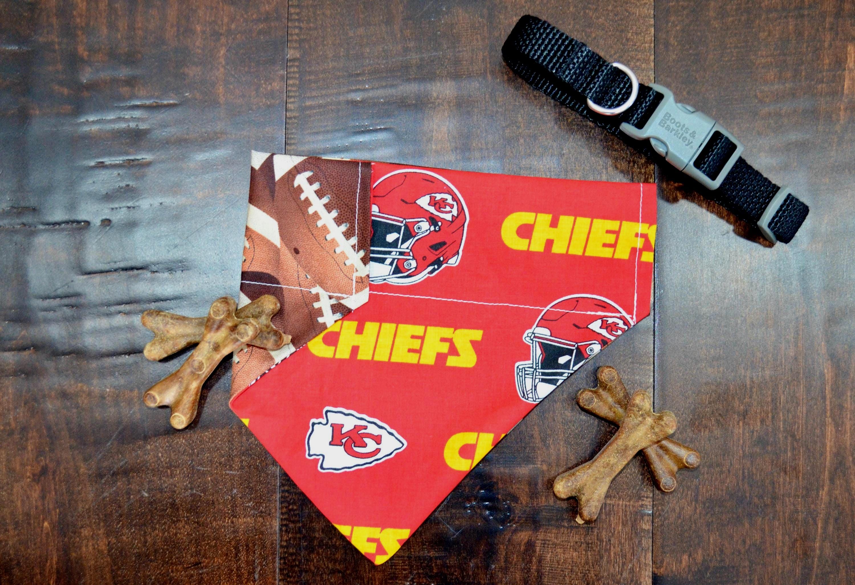 Kansas City Chiefs Pet Bandana, Football Dog Bandana, KC Chiefs Bandana, Reversible, Slide over collar bandana, Over the collar, Red Kingdom