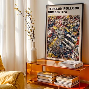 Ingelijste Jackson Pollock 1948 vintage tentoonstelling midcentury poster abstracte expressionistische kunstdruk, museumkwaliteit muur decor verjaardagscadeau