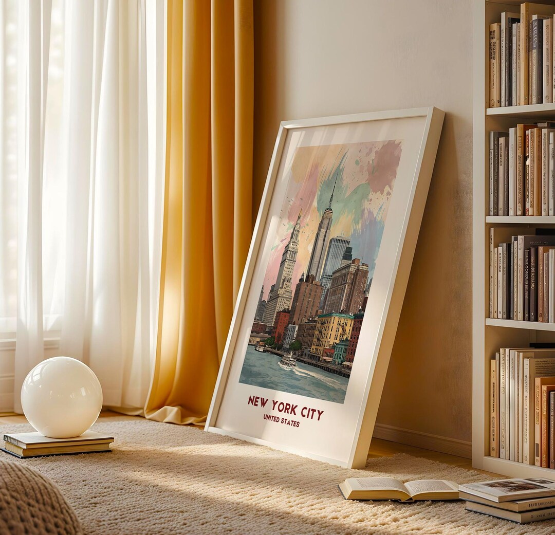 Vibrant New York City Travel Poster Framed Wall Art for Manhattan Home ...