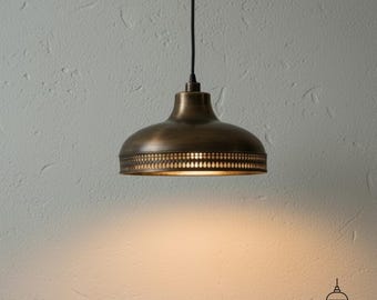 Handmade Brass Dome Pendant Light, Perforated Band, Rustic Kitchen Lighting