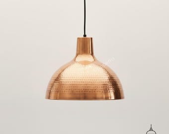 Hand-Hammered Copper Dome Pendant Light, Rustic Industrial Ceiling Fixture, Farmhouse Kitchen Island Lamp.
