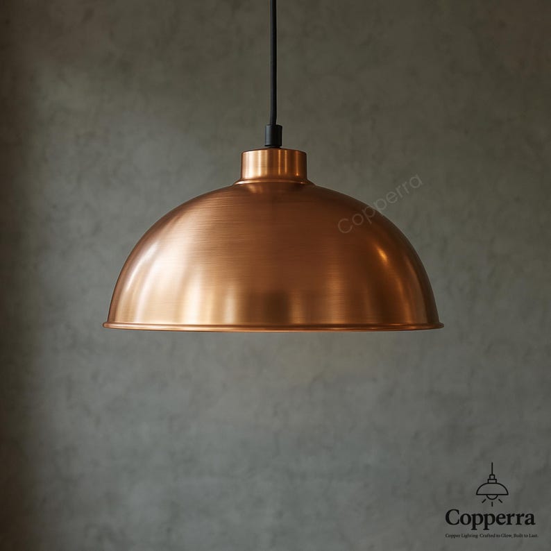Brushed Copper Dome Pendant Light, Modern Industrial Ceiling Lamp, Polished Copper Kitchen Island Lighting, Hanging Light Fixture.