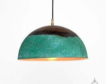 Green Patina Copper Dome Pendant Light: Oxidized Kitchen Island Lighting