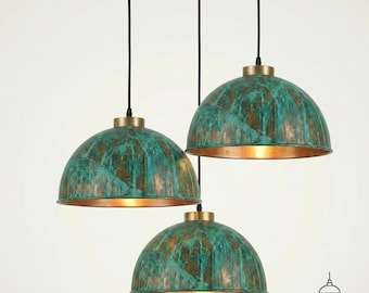 Verdigris koperen koepel hanglamp | Rustieke groene gepatineerde hanglamp | Industriële boerderijplafondlamp