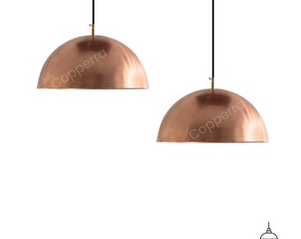 Set of 2 Brushed Copper Dome Pendant Lights: Farmhouse Kitchen Lighting