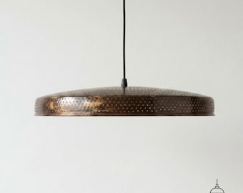 Geperforeerde koperen hanglamp, moderne rustieke plafondlamp, handgemaakte industriële hanglamp