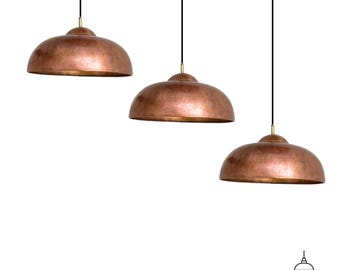 Handmade Copper Dome Pendant Light Set: Farmhouse Kitchen Island Lighting
