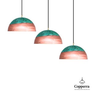 Set of 3 Dome Pendant Light, Green Patina Copper Pendant Ceiling Light, Dome Lighting, Oxidized Copper Pendant, Aged Copper Pendant Light.
