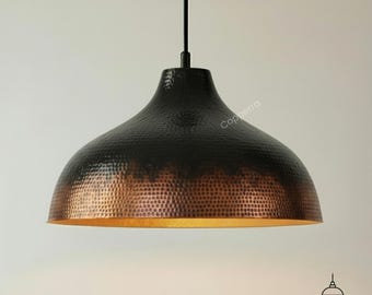 Handmade Hammered Copper Pendant Light: Oxidized Black Rustic Lighting
