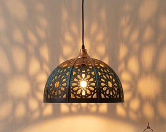 Blauwe Amerikaanse Marokkaanse hanglamp, handgemaakte geperforeerde bollamp, rustieke keukeneilandverlichting