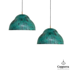Set of 2 Oxidized Copper Pedant Light, Copper Patina Dome  Pendant Light, Copper Pendant Light, Green Pendant Light, Green Ceiling Lighting.