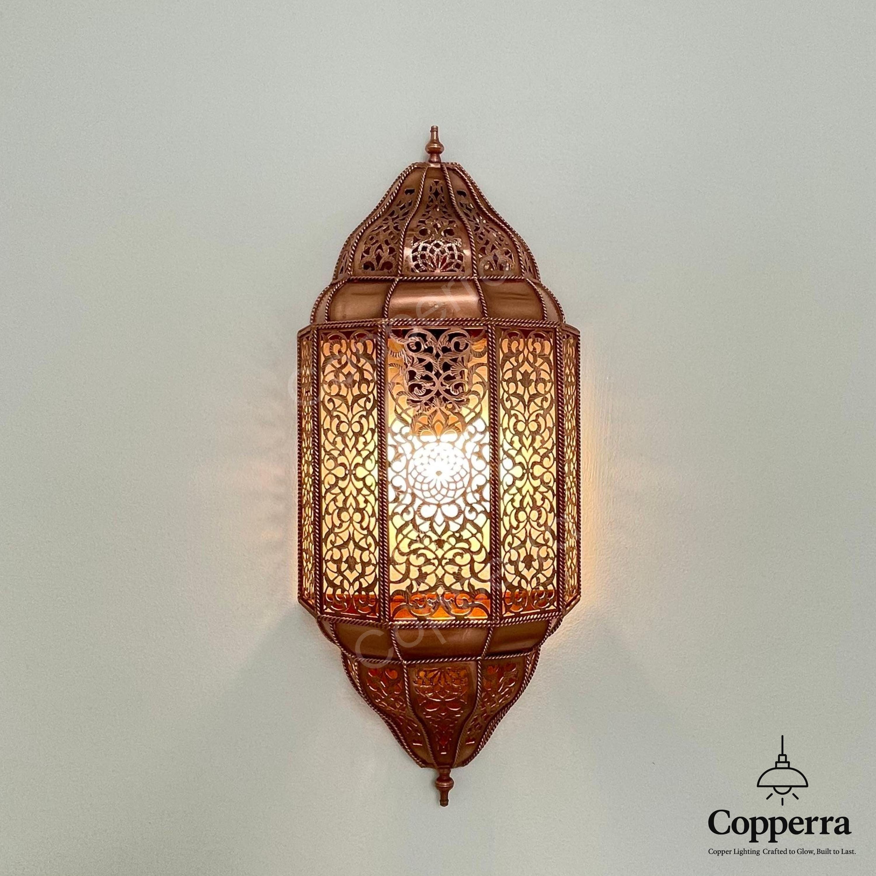 Handmade Copper Moroccan Wall Lamp: Art Deco Arabesque Lighting