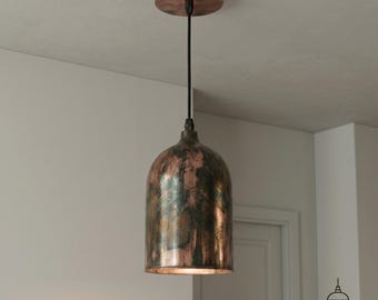 Koperen hanglamp, handgemaakte geoxideerde koperen hanglamp, vintage rustieke plafondlamp, industriële moderne keukeneilandverlichting