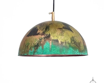 Oxidized Copper Dome Pendant Light: Green Patina Farmhouse Lighting