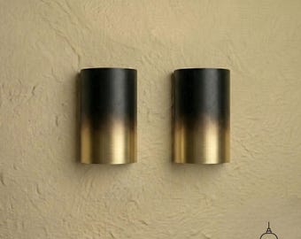 Set van 2 antieke koperen cilinder wandkandelaar, moderne minimalistische wandlamp, messing wandkandelaar, moderne messing wandlamp