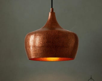 Handmade Hammered Copper Dome Pendant Light: Rustic Industrial Lighting
