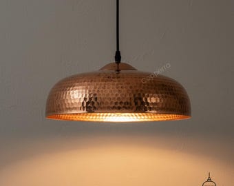Lampa wisząca z kopułą z kutej miedzi, rustykalne oświetlenie wyspy kuchennej, oprawa w stylu industrialnym i rustykalnym