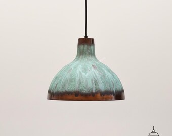 Handcrafted Copper Pendant Light: Verdigris Patina Farmhouse Fixture