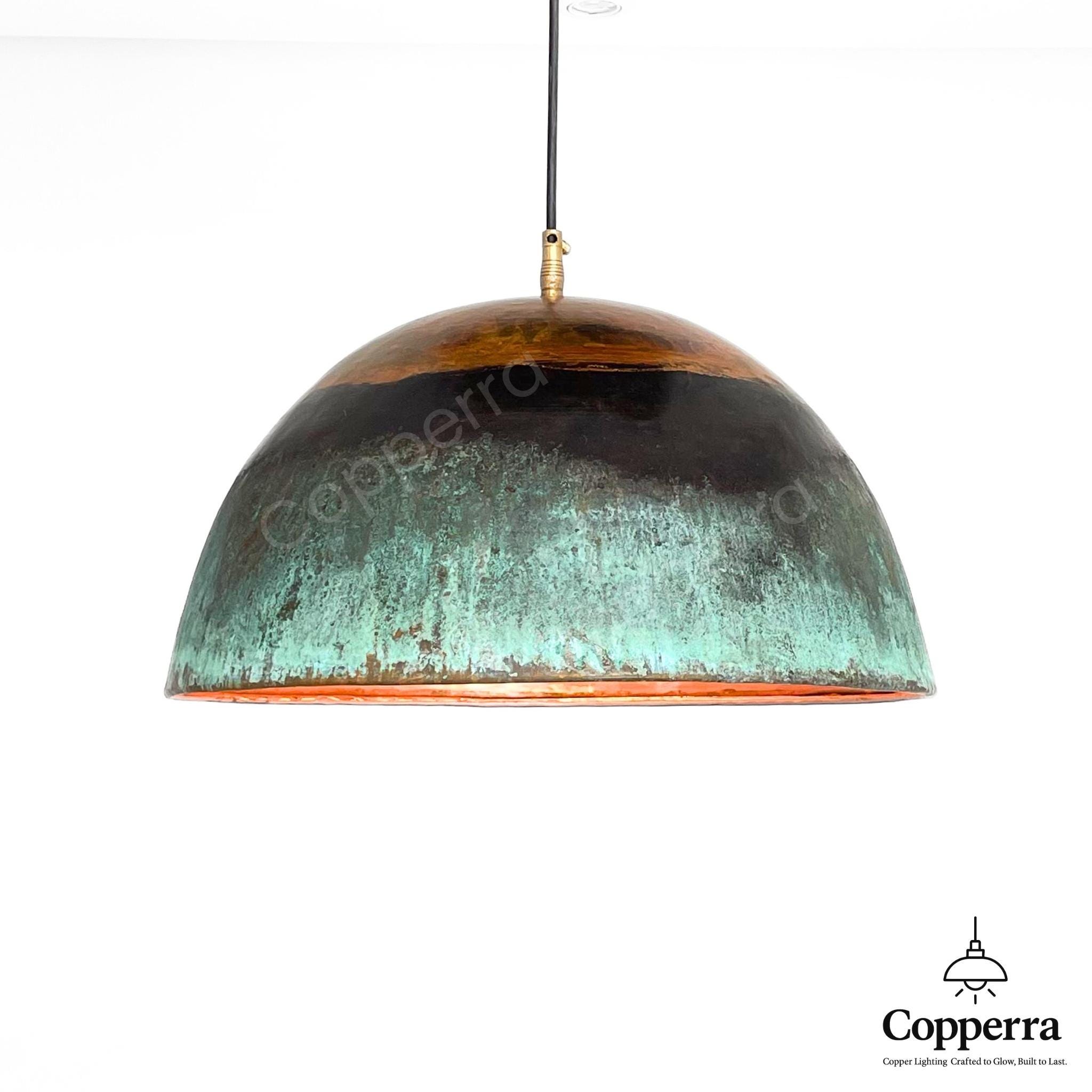 ハンドメイド銅ドームペンダントライト2個セット：酸化緑青