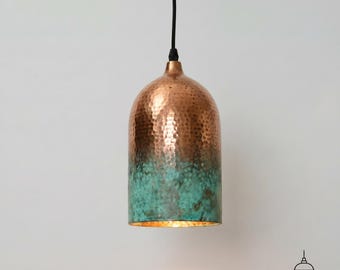 Hammered Copper Pendant Light, Handmade Patina Hanging Lamp, Vintage Rustic Ceiling Light, Kitchen Island Lighting, Industrial Fixture
