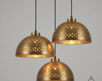 Messing koepelhanglamp met uitgesneden patroon, hanglamp in Marokkaanse stijl, moderne messing keukenhanger