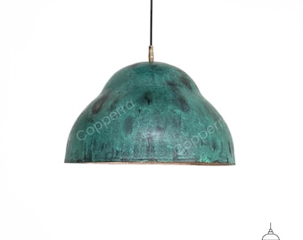 Oxidized Copper Dome Pendant Light: Patina Green Ceiling Lighting