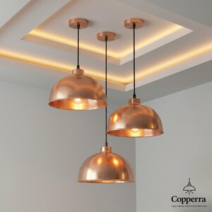 Brushed Copper Dome Pendant Light, Modern Industrial Ceiling Lamp, Polished Copper Kitchen Island Lighting, Hanging Light Fixture.
