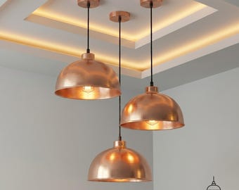 Geborsteld koperen koepelhanglamp, moderne industriële plafondlamp, gepolijst koperen keukeneilandverlichting, hangende lamp.