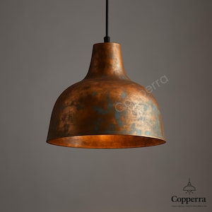 Rustic Copper Pendant Light, Handcrafted Patina Ceiling Fixture, Copper Pendant Light , Oxidized Copper Hanging Lamp Industrial