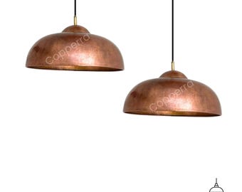 Handmade Copper Dome Pendant Light Set: Farmhouse Kitchen Island Lighting
