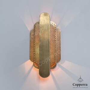 Geometric Brass Wall Sconce: Mid-Century Modern Art Deco Light